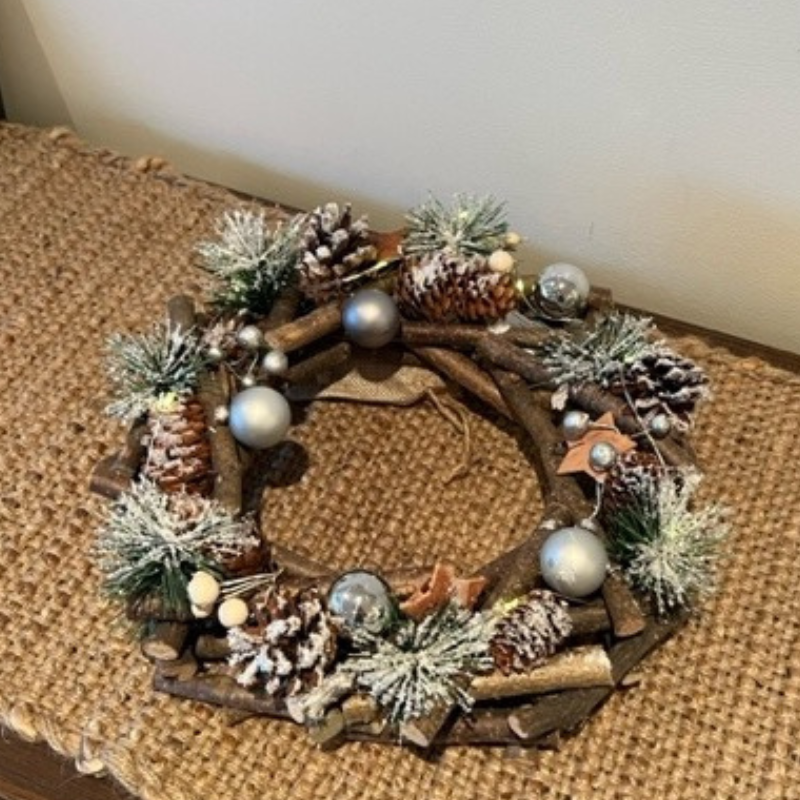 Spruce Conifer Wreath Snow Dusted LED