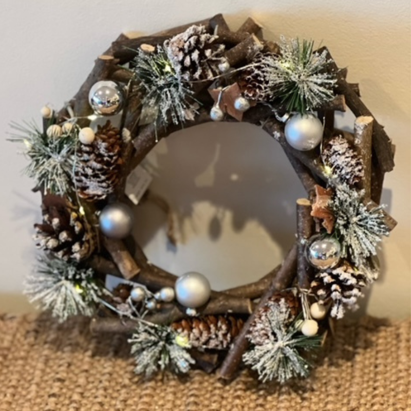 Spruce Conifer Wreath Snow Dusted LED