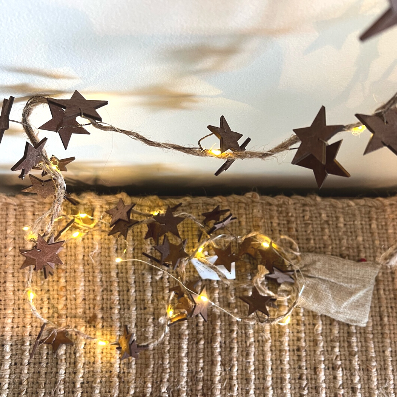 Natural timber star LED garland