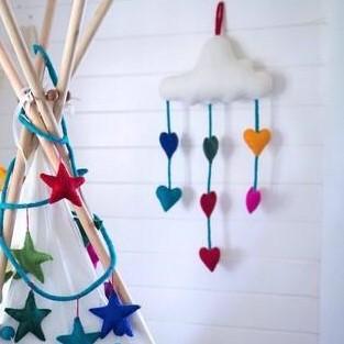 Felt cloud mobile with rainbow hearts Mobiles Rainbows and Clover House Of Little Dreams